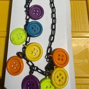 80s Button Charm Plastic Necklace + Bonus Charm Chain